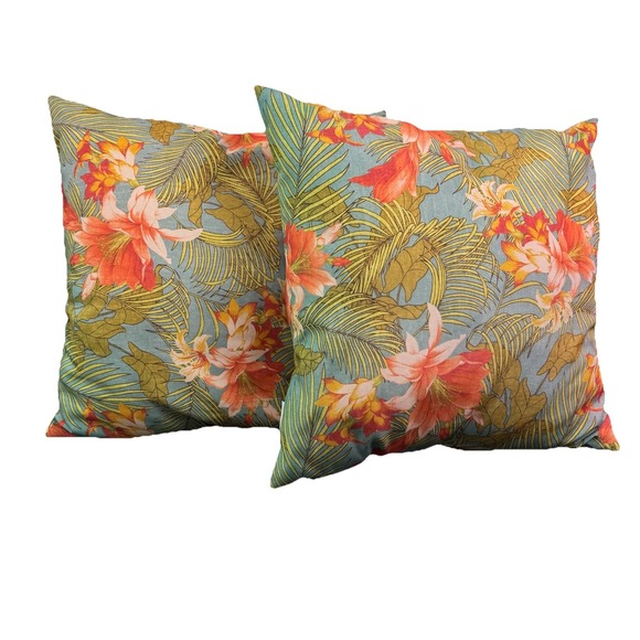TOMMY BAHAMA Tropical Fern Floral Indoor/Outdoor Throw Pillows 18 x 18 Set of 2 - Picture 1 of 4